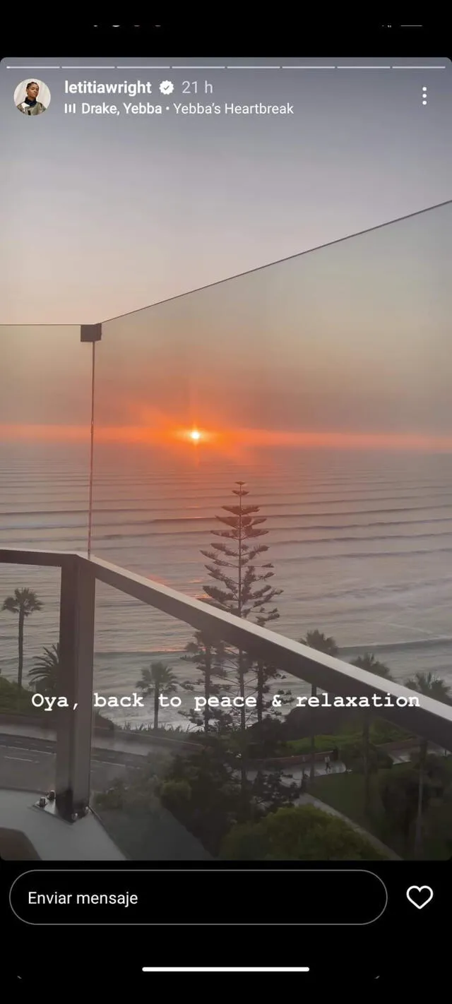 Letitia Wright comparte la vista desde su hotel en Lima