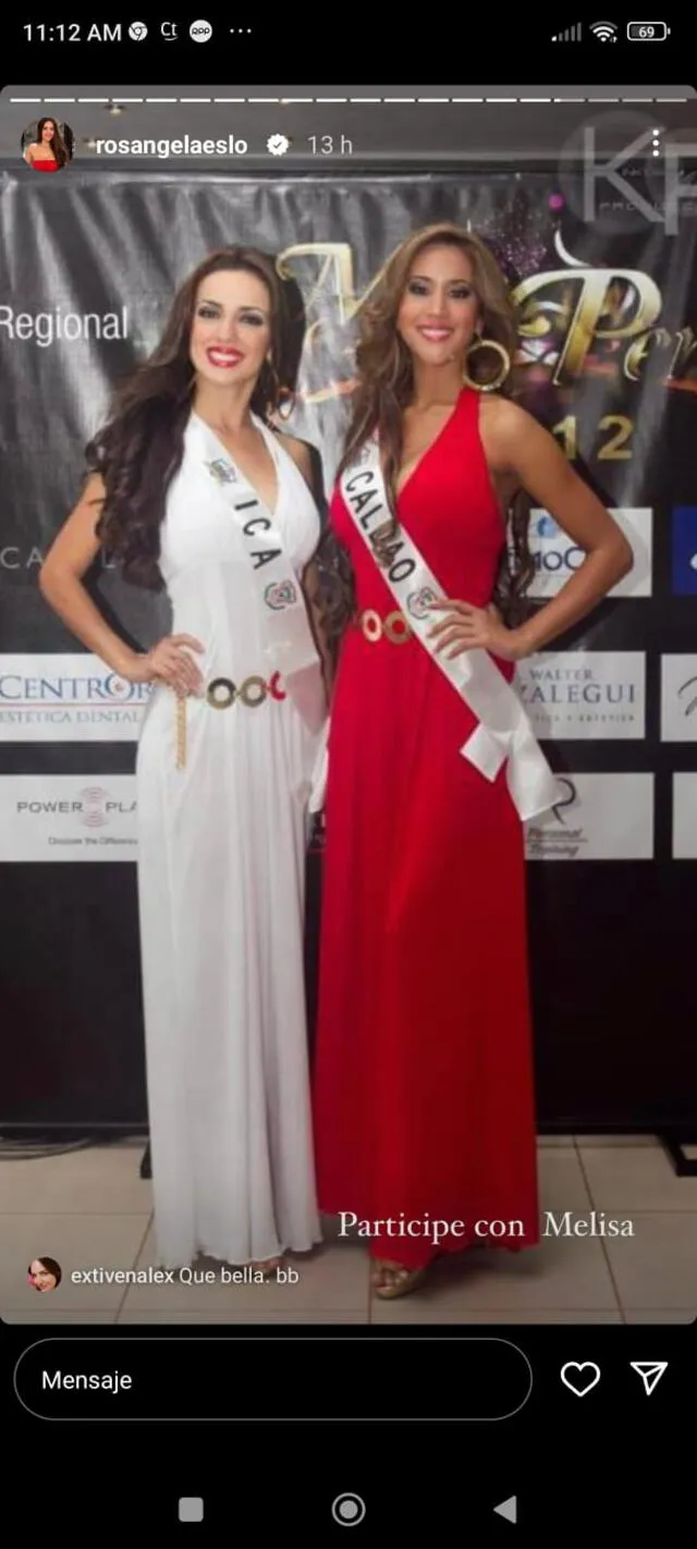  Rosángela Espinoza y Melissa Paredes en el Miss Perú 2012.    