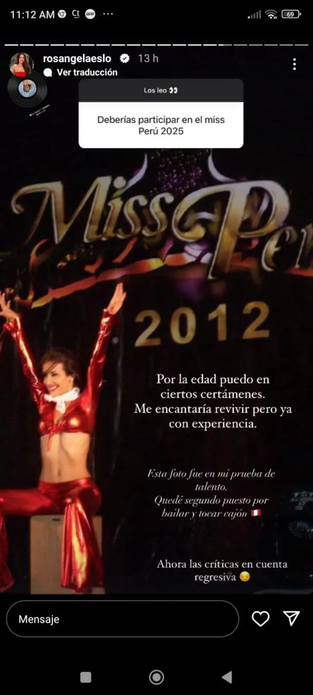  Rosángela Espinoza no descarta participar en el Miss Perú 2025.    