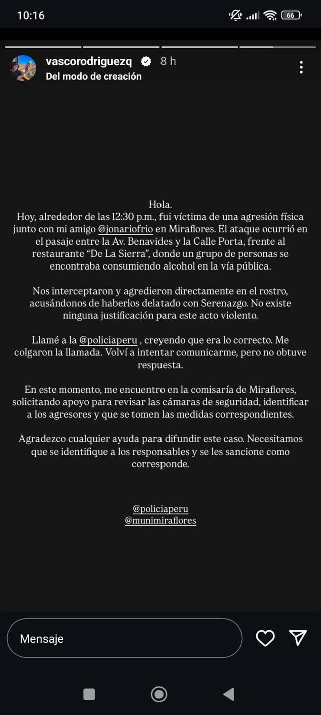 Comunicado de Vasco Rodríguez.   