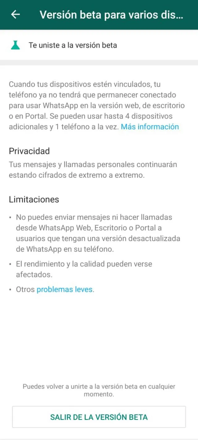 Puedes abandonar la versión beta de WhatsApp en cualquier momento. Foto: La República