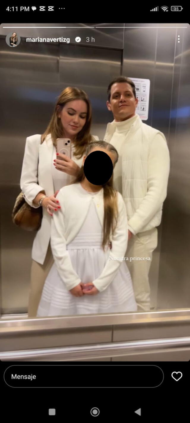  Mariana Vértiz y Gino Pesaressi emocionados con la Primera Comunión de su hija. Foto: Instagram.   