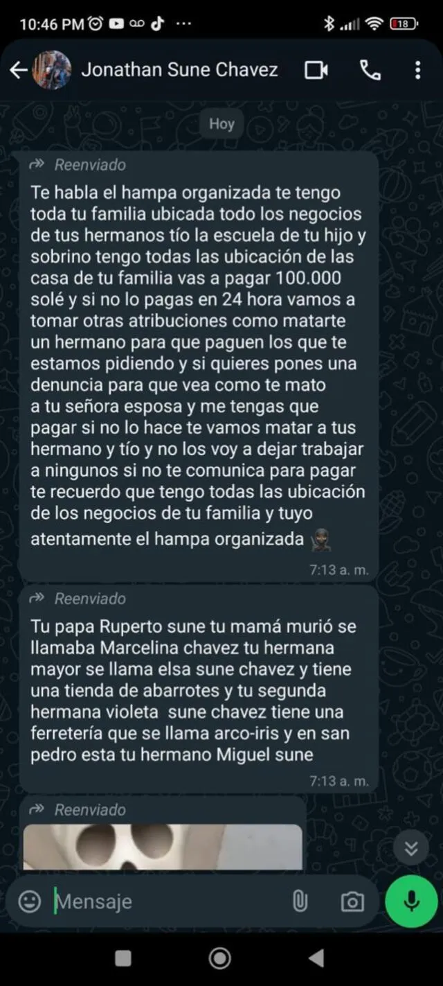 Amenaza de presuntos extorsionadores.   