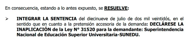 Poder Judicial determinó la aplicación de la ley de contrarreforma a la Sunedu. Foto: Twitter Diego Casimiro