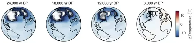 Mapas de temperaturas fueron el resultado de 539 registros de paleoclimas desde la última glaciación. Foto: Osman et al.2021.