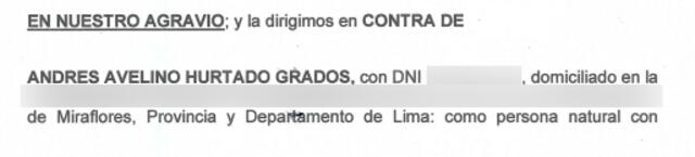  Denuncia en contra de Andrés Hurtado.   