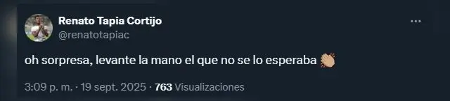 Publicación de Renato Tapia. Foto: X.   
