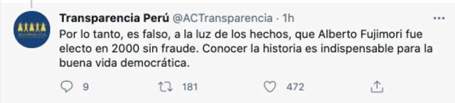 Fuente: Twitter de Transparencia Perú