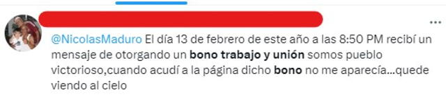 El bono <strong>Trabajo y Unión</strong> generó dudas entre los usuarios de Twitter. Foto: @BonosSocial/Twitter   