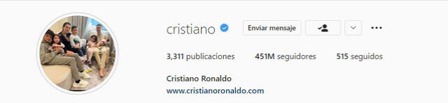 Cristiano Ronaldo llegó a la impresionante cantidad de 450 millones de seguidores. Foto: Instagram
