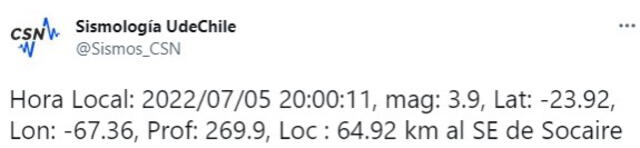 Sismo en Chile. Foto: Twitter Sismos_CSN