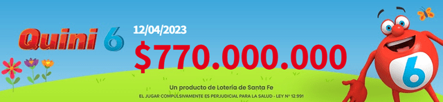  Pozo total del Quini 6 de HOY, 12 de abril. Foto: Lotería de Santa Fe.    