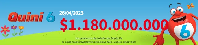  Pozo total del Quini 6 de hoy, 26 de abril. Foto: Lotería de Santa Fe   