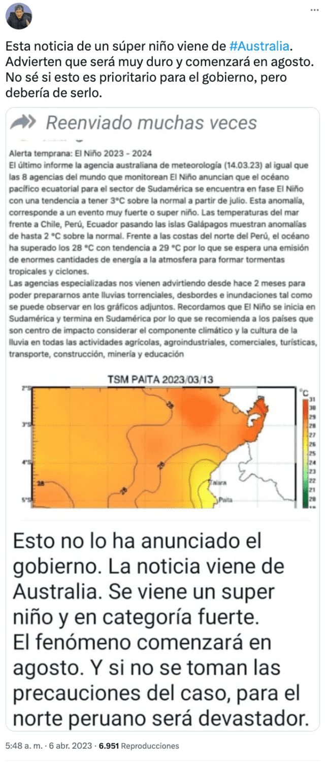 Posteo ha alcanzado más de 6.000 visualizaciones desde su publicación el 6 de abril de 2023. Foto: captura LR/Twitter.   