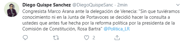 Cuestionamiento de Marco Arana por pedido de Olaechea a la Comisión de Venecia.