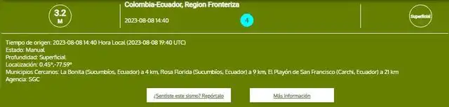 Sismo en Colombia. Foto: SGC Sismo en Colombia. Foto: SGC