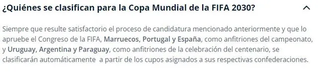 Respuesta de la FIFA sobre los clasificados al Mundial 2030. Foto: captura de FIFA.com   