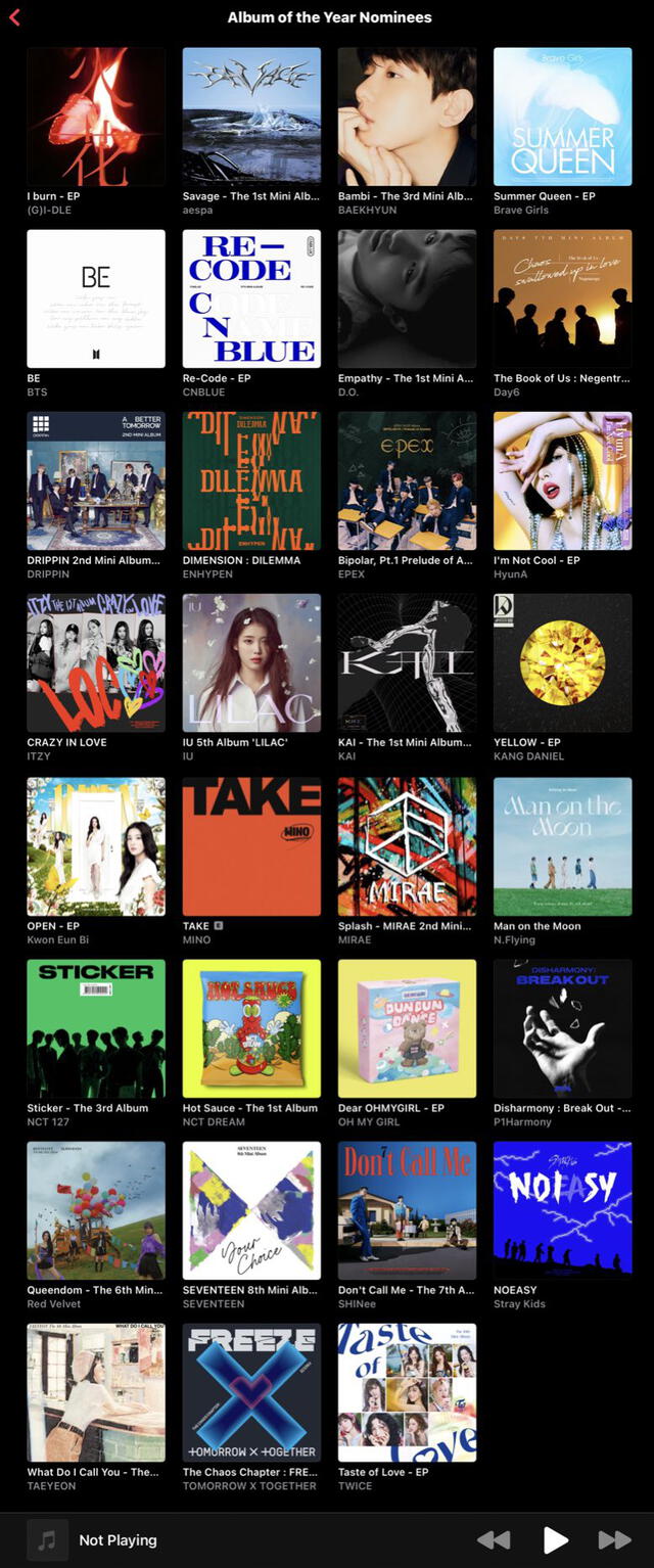 Nominados a Album of the year para los MAMA 2021. Foto: Apple Music