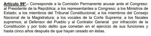  Artículo 99. Foto: captura en web/Constitución Política del Perú   