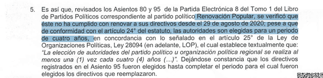 De acuerdo con el JNE, Renovación Popular no ha actualizado a sus directivos en el plazo de ley. Foto: JNE   