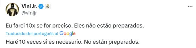 Post de Vinicius tras conocerse el ganador del Balón de Oro 2024. Foto: captura de X   