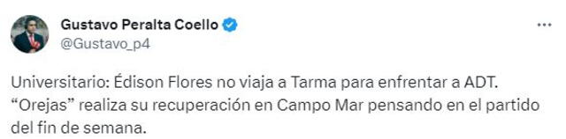 Gustavo Peralta sobre la ausencia de Edison Flores. Foto: captura de Twitter   