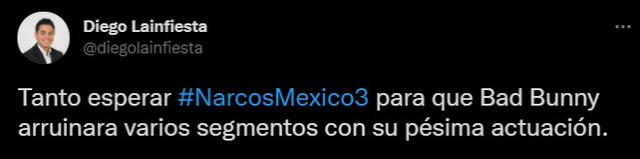 Usuarios de Twitter reaccionaron a Bad Bunny en Narcos: México 3. Foto: captura de Twitter