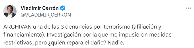 Vladimir Cerrón se mantiene activo en la red social X a pesar de que fue sentenciado a 3 años y 6 meses de cárcel. Foto: Vladimir_Cerron/ X   