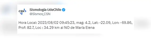 Sismo en Chile, hoy. Foto: @Sismos_CSN/Twitter Sismo en Chile, hoy. Foto: @Sismos_CSN/Twitter