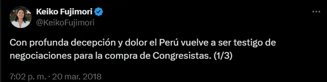 Keiko Fujimori sobre supuesta compra de votos en el año 2018. Foto: captura X<br>   