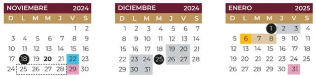 Calendario SEP para noviembre y diciembre 2024 y enero 2025. Foto: SEP   