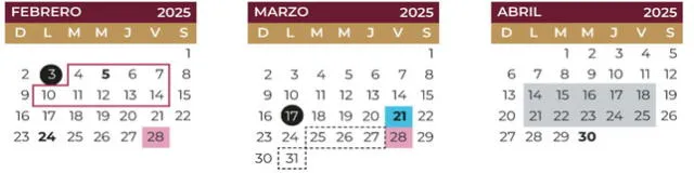 Calendario SEP para febrero, marzo y abril 2025. Foto: SEP   