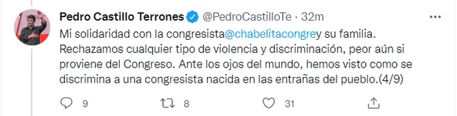 El presidente Pedro Castillo se pronunció a través de su cuenta de Twitter.