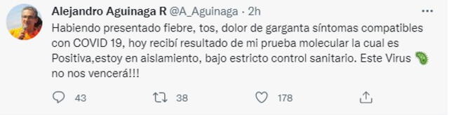 El congresista Alejandro Aguinaga se pronunció a través de sus redes sociales.