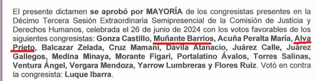 Maricarmen Alva y Alejandro Muñante votaron a favor del dictamen. Foto: captura   