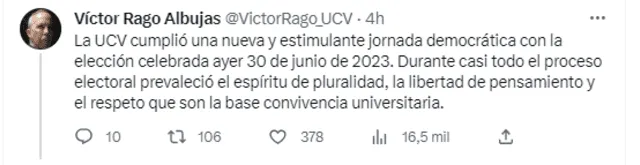 Twitter | Víctor Rago rector | quien gano las elecciones UCV | Segunda vuelta Elecciones UCV 2023 | Venezuela