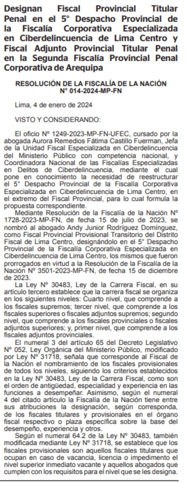 Reasignación del fiscal Andy Rodríguez. Foto: El Peruano   