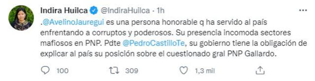 Indira Huilca se pronunció luego de que Avelino Guillén presentara su renuncia ante el Mininter. Foto: Difusión