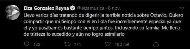 Eiza González se manifiesta tras fallecimiento de Octavio Ocaña. Foto: Eiza González/ Twitter