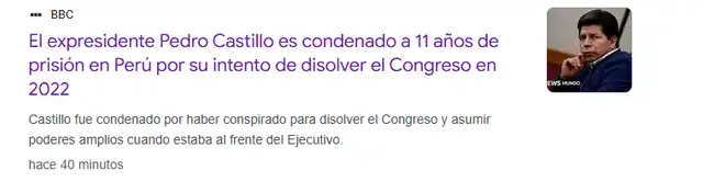  Así informó BBC la captura de Pedro Castillo.   
