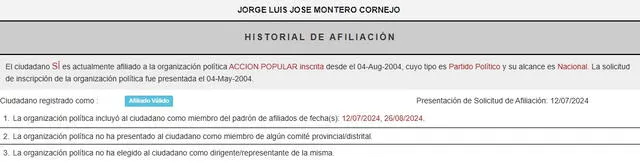Jorge Luis Montero Cornejo esta afiliado a Acción Popular | Foto: ROP. Jorge Luis Montero Cornejo esta afiliado a Acción Popular | Foto: ROP.