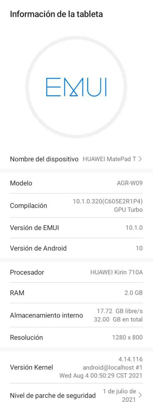 Especificaciones de la Huawei MatePad T Kids