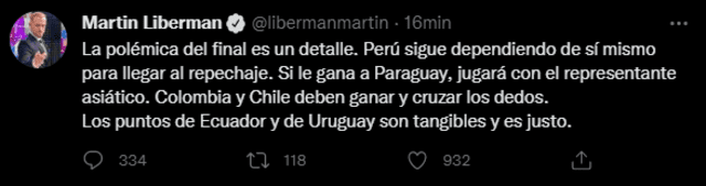 De esta manera Liberman resaltó que Perú puede clasificar en el siguiente partido. Foto: captura Martin Liberman.