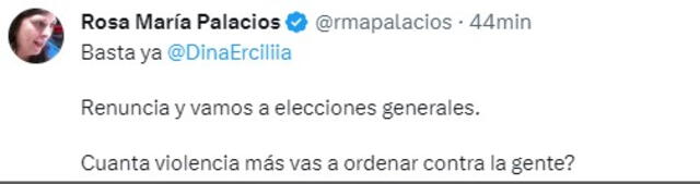 La periodista Rosa María Palacios se pronunció a través de su cuenta de Twitter.   
