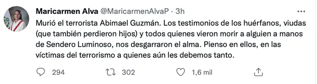 Congresistas se pronuncia sobre muerte de Abimael Guzmán. Foto: captura/Twitter