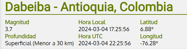 Temblor hoy en Colombia