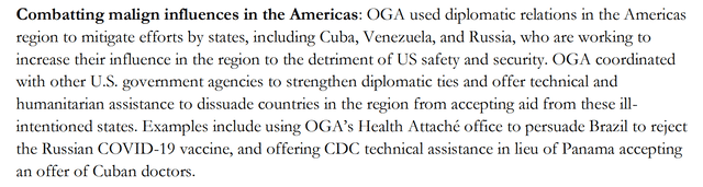 Texto subtitulado como Combatiendo las influencias malignas en las Américas. Foto: Captura informe anual del HSS