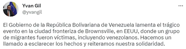  Canciller de Venezuela, Yvan Gil, hizo un llamado para esclarecer los hechos del ataque a ciudadanos venezolanos en Texas. Foto: Yvan Gil/Twitter   