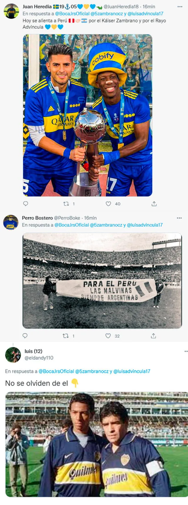 Mensaje de los hinchas de Boca Juniors. Foto: capturas Twitter