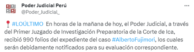  Poder Judicial anuncia revisión de expedientes del caso Alberto Fujimori. Foto: X   